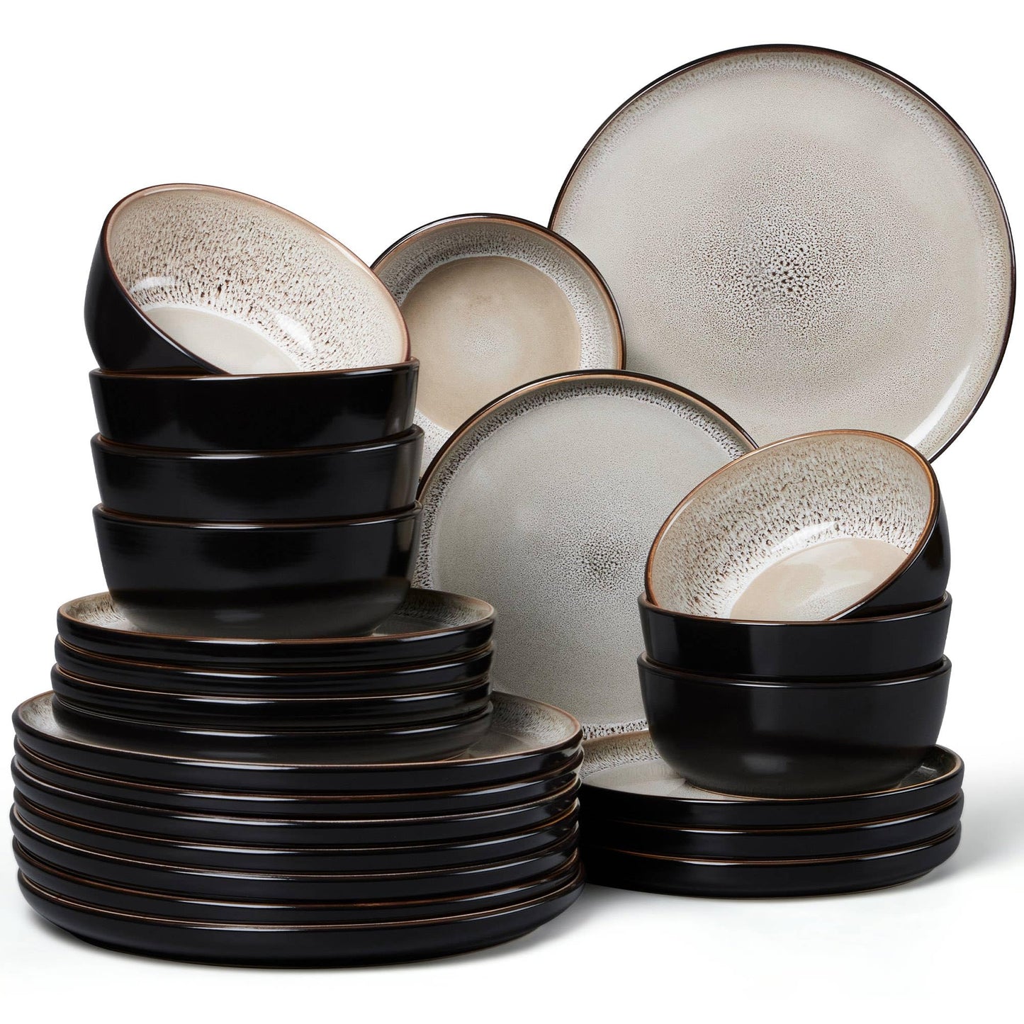 LIANYU 12 Piece Porcelain Dinnerware Sets for 4, Ceramic Durable Plates and Bowls, Chip and Scratch Resistant Dishware Dishes Set, Dishwasher & Microwave Safe Stoneware Set, Black Onyx
