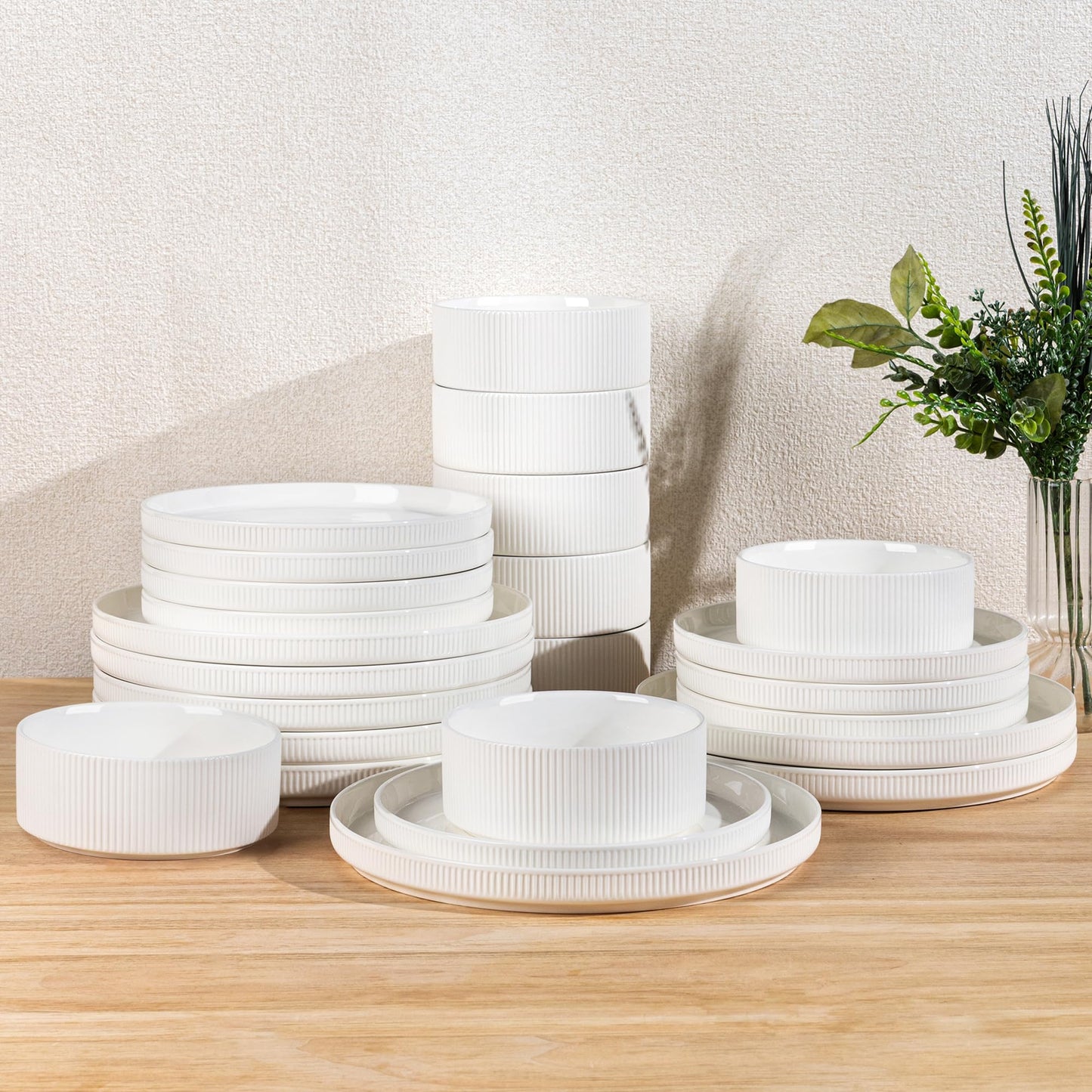 TheTerra Ceramic Dinnerware Sets for 4, 12 Pieces Porcelain Lightweight Plates and Bowls Sets, Scratch Resistant Dish Set, Oven & Microwave & Dishwasher Safe, Beige