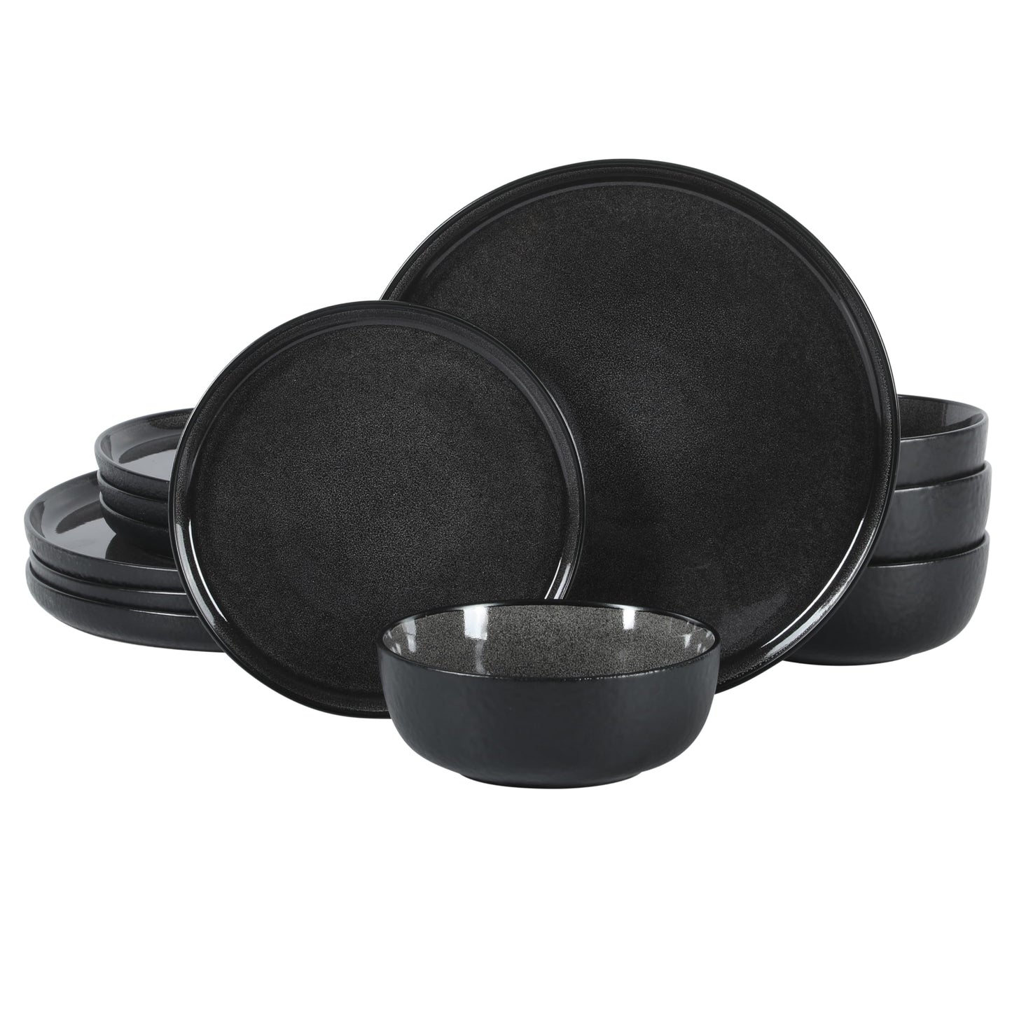 Gibson Elite Soho Lounge Square 16-Piece Dinnerware Set, Service for 4, Reactive Glaze Stoneware Plates and Bowls, Modern Dishes, Microwave & Dishwasher Safe – Red and Black