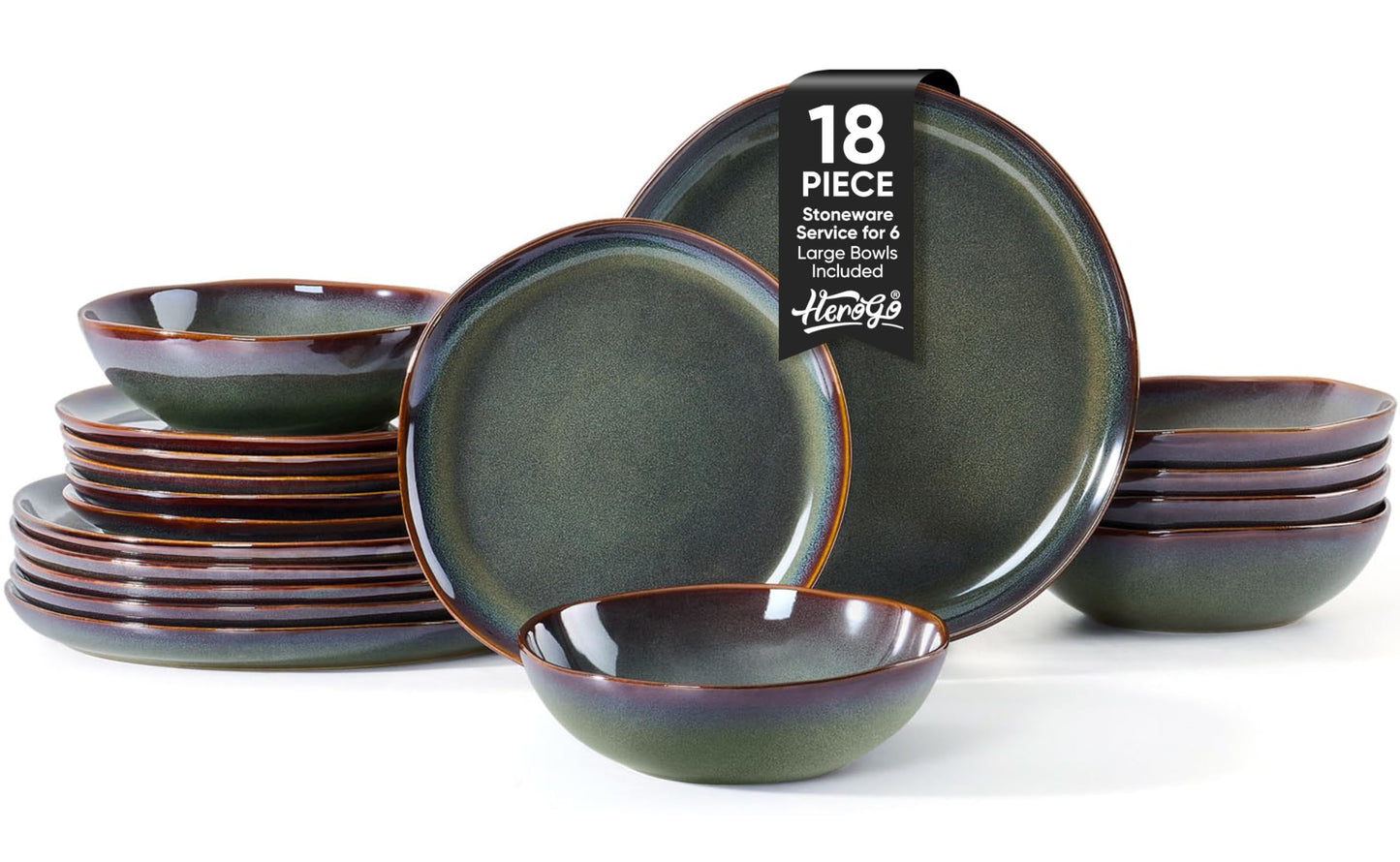 Herogo 12pcs Stoneware Dinnerware Sets for 4, Irregular Handmade Dinner Plates and Bowls, Kitchen Dining Dish Dishware Set, Microwave & Dishwasher Safe, Cream Khaki