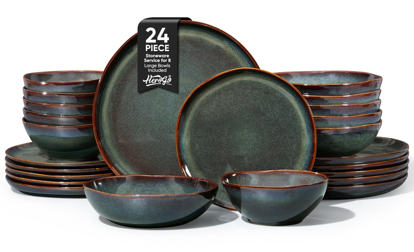 Herogo 12pcs Stoneware Dinnerware Sets for 4, Irregular Handmade Dinner Plates and Bowls, Kitchen Dining Dish Dishware Set, Microwave & Dishwasher Safe, Cream Khaki