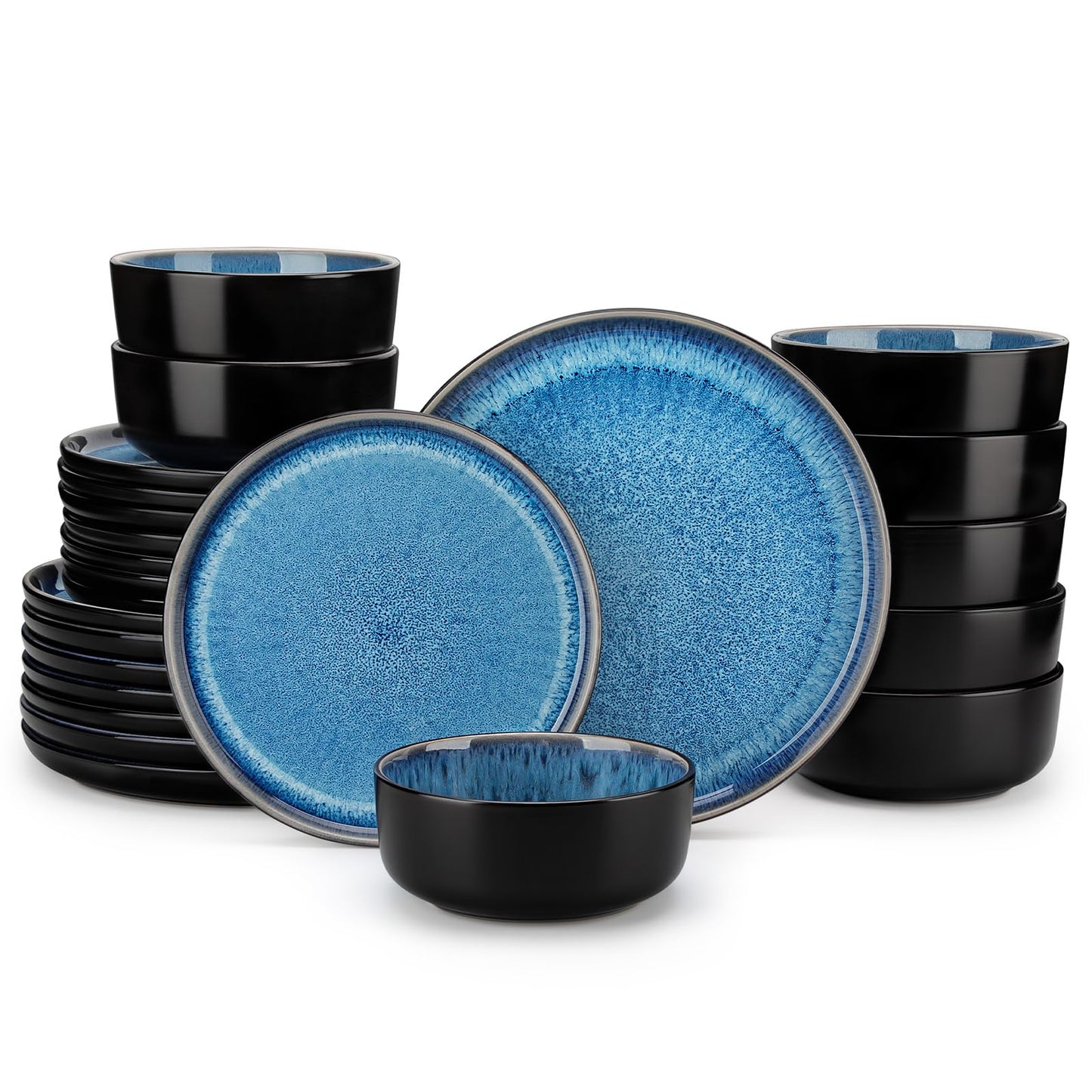 vancasso PLAYA Plates and Bowls Sets, 12 Pieces Grey-Blue Dinnerware Sets for Kitchen, Reactive Glaze Dishes Set for 4, Dishwasher and Microwave Safe