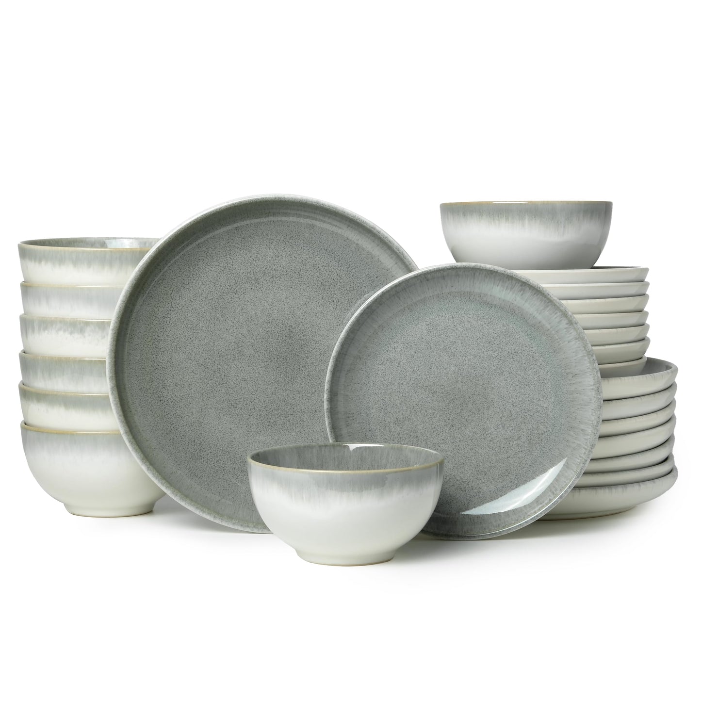 Pokini Stoneware Dinnerware Sets Service for 4, 12 pcs Reactive Glaze Plates and Bowls Sets, Handmade Ceramic Dish Set, Highly Chip and Crack Resistant Modern Plate Set, Brown Green