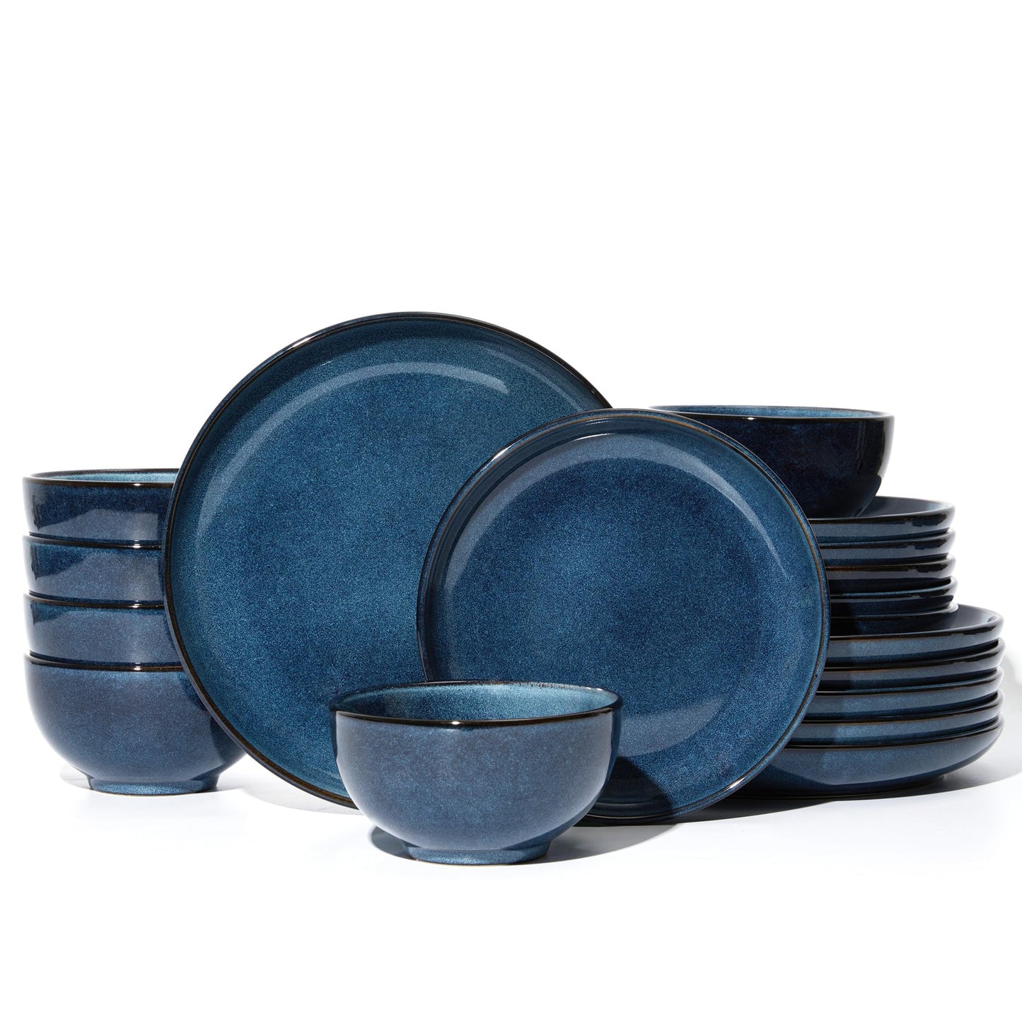 Pokini Stoneware Dinnerware Sets Service for 4, 12 pcs Reactive Glaze Plates and Bowls Sets, Handmade Ceramic Dish Set, Highly Chip and Crack Resistant Modern Plate Set, Brown Green