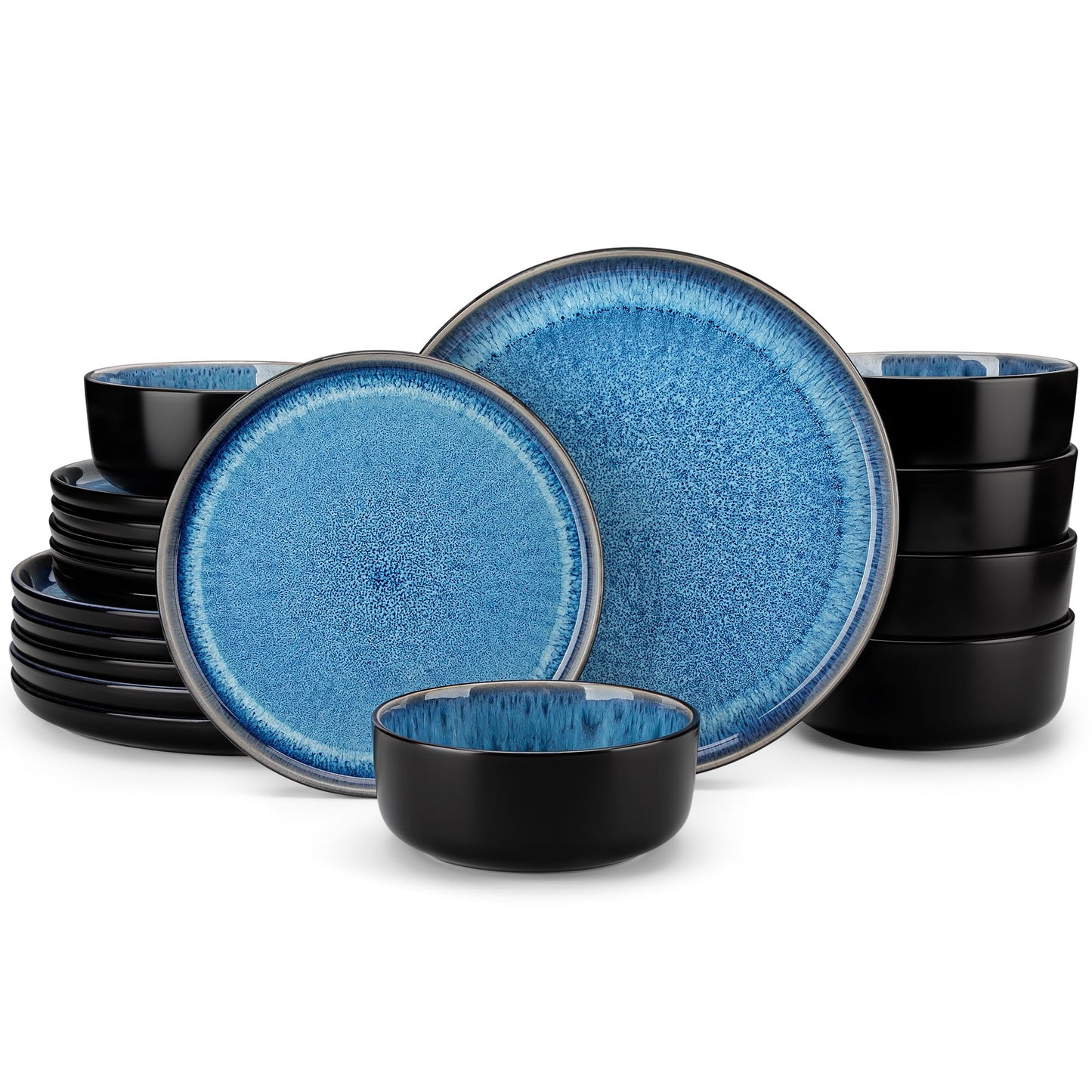 vancasso PLAYA Plates and Bowls Sets, 12 Pieces Grey-Blue Dinnerware Sets for Kitchen, Reactive Glaze Dishes Set for 4, Dishwasher and Microwave Safe