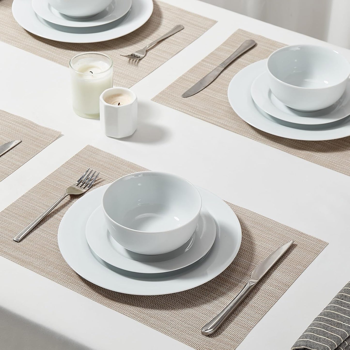 16 Pieces Plates and Bowls Sets, White Porcelain Dinnerware Sets, Ceramic Dishes Set Service for 4, White Kitchen Dinner Dining Ware Set