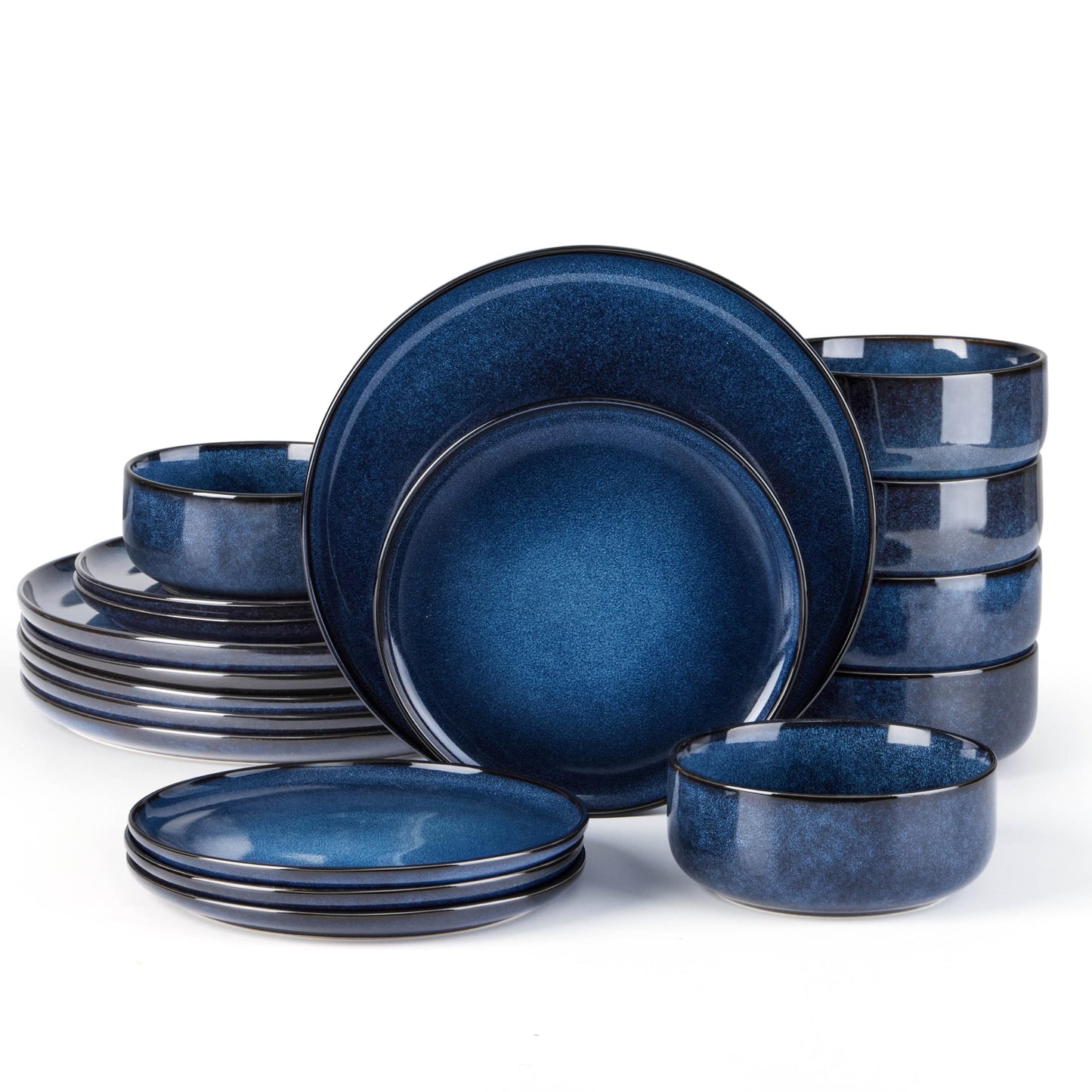 E-far 12-Piece Plates and Bowls Set, Stoneware Dinnerware Sets for 4, Reactive Glaze Ceramic Dinning Ware Dishes, Microwave & Dishwasher Safe - Sandy Beige