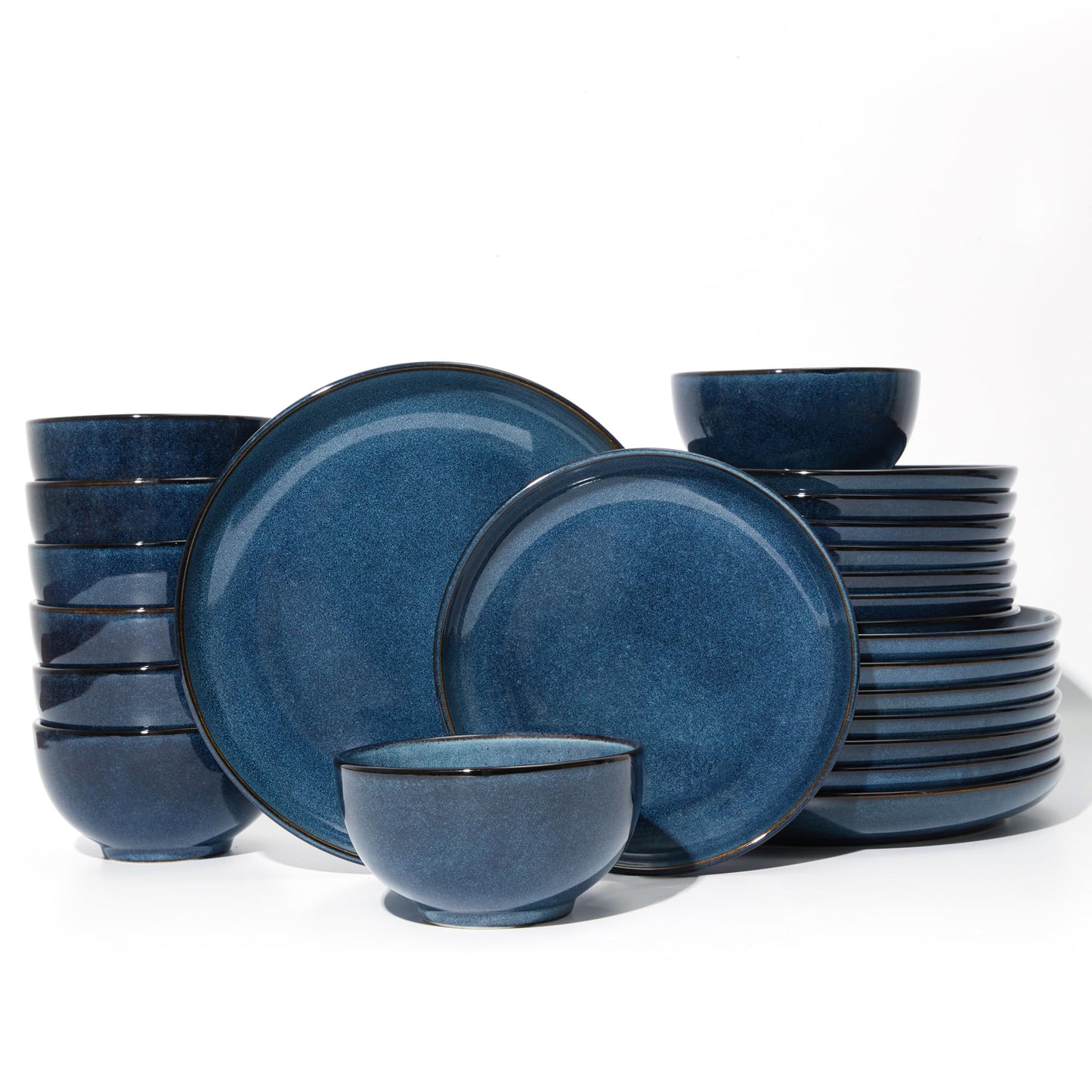 Pokini Stoneware Dinnerware Sets Service for 4, 12 pcs Reactive Glaze Plates and Bowls Sets, Handmade Ceramic Dish Set, Highly Chip and Crack Resistant Modern Plate Set, Brown Green