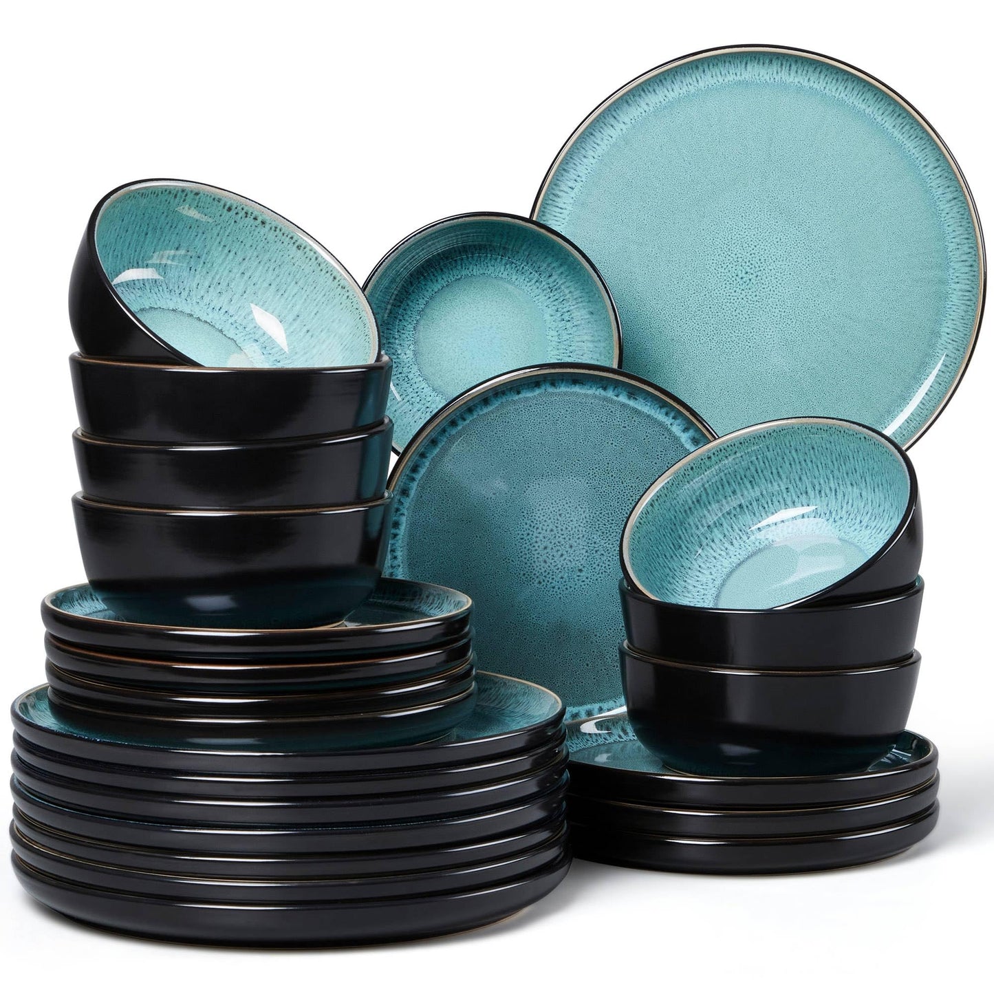 LIANYU 12 Piece Porcelain Dinnerware Sets for 4, Ceramic Durable Plates and Bowls, Chip and Scratch Resistant Dishware Dishes Set, Dishwasher & Microwave Safe Stoneware Set, Black Onyx