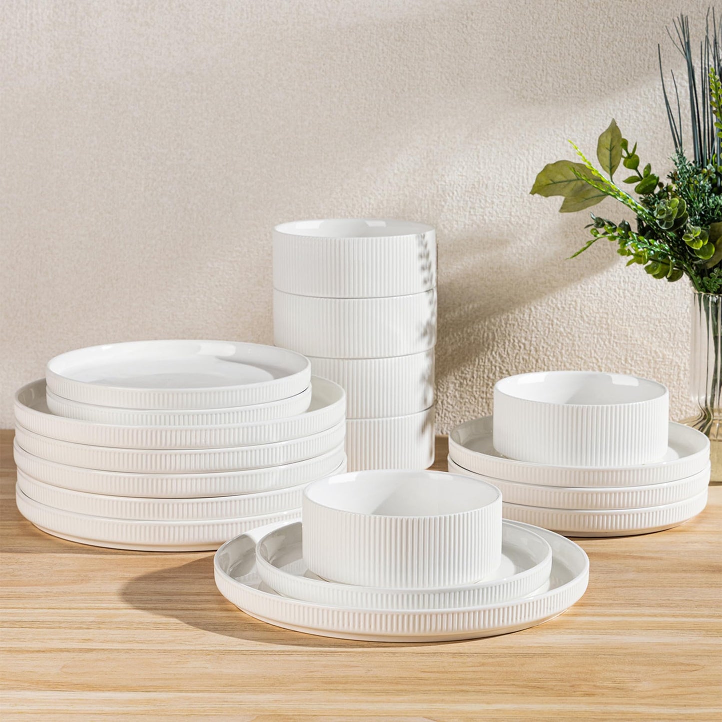 TheTerra Ceramic Dinnerware Sets for 4, 12 Pieces Porcelain Lightweight Plates and Bowls Sets, Scratch Resistant Dish Set, Oven & Microwave & Dishwasher Safe, Beige