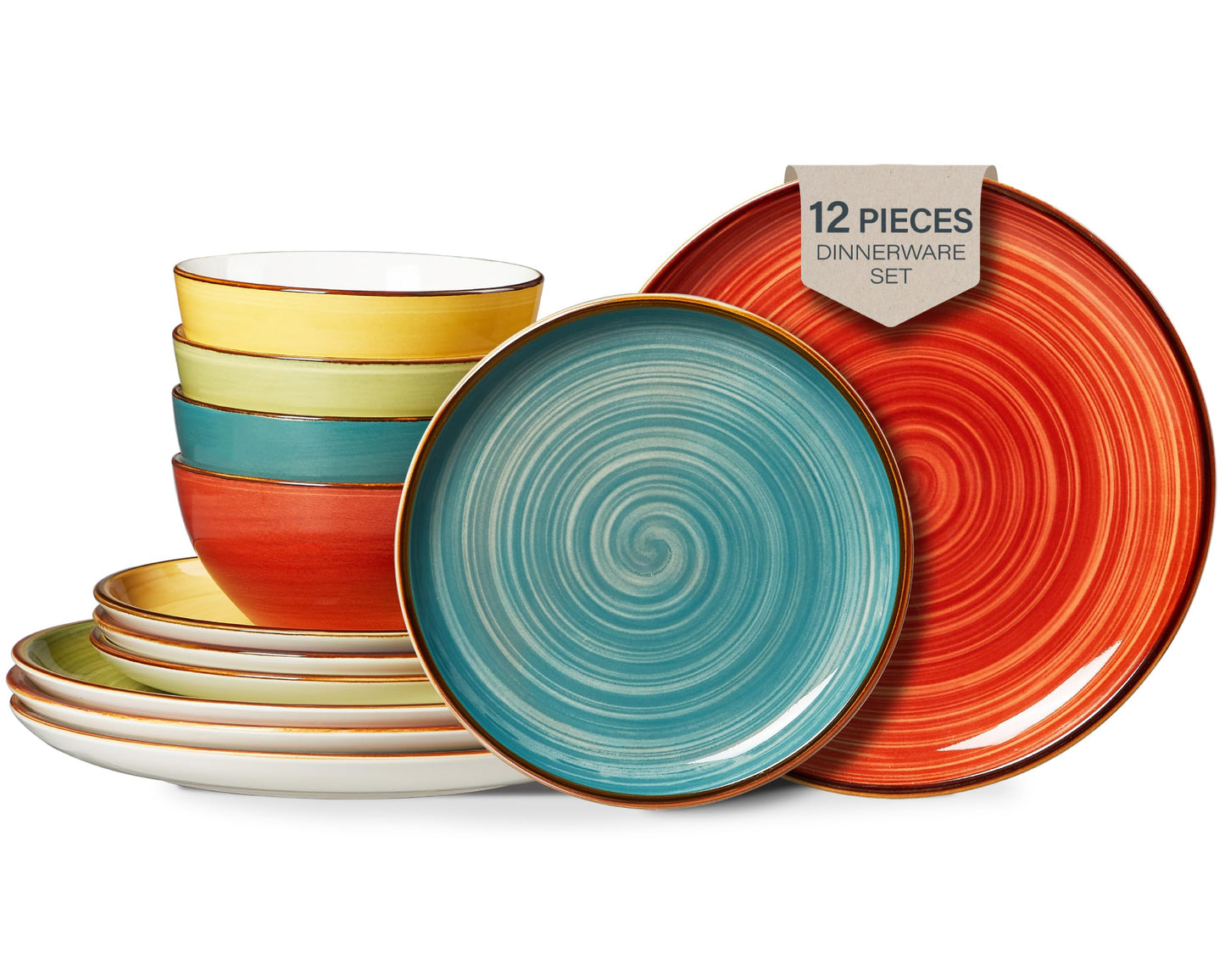 ONEMORE Plates and Bowls Set 12 Pcs,Stoneware Dinnerware Sets for 4 Microwavable,Oven & Dishwasher Safe Porcelain,Scratch Resistant Dishes Set,White