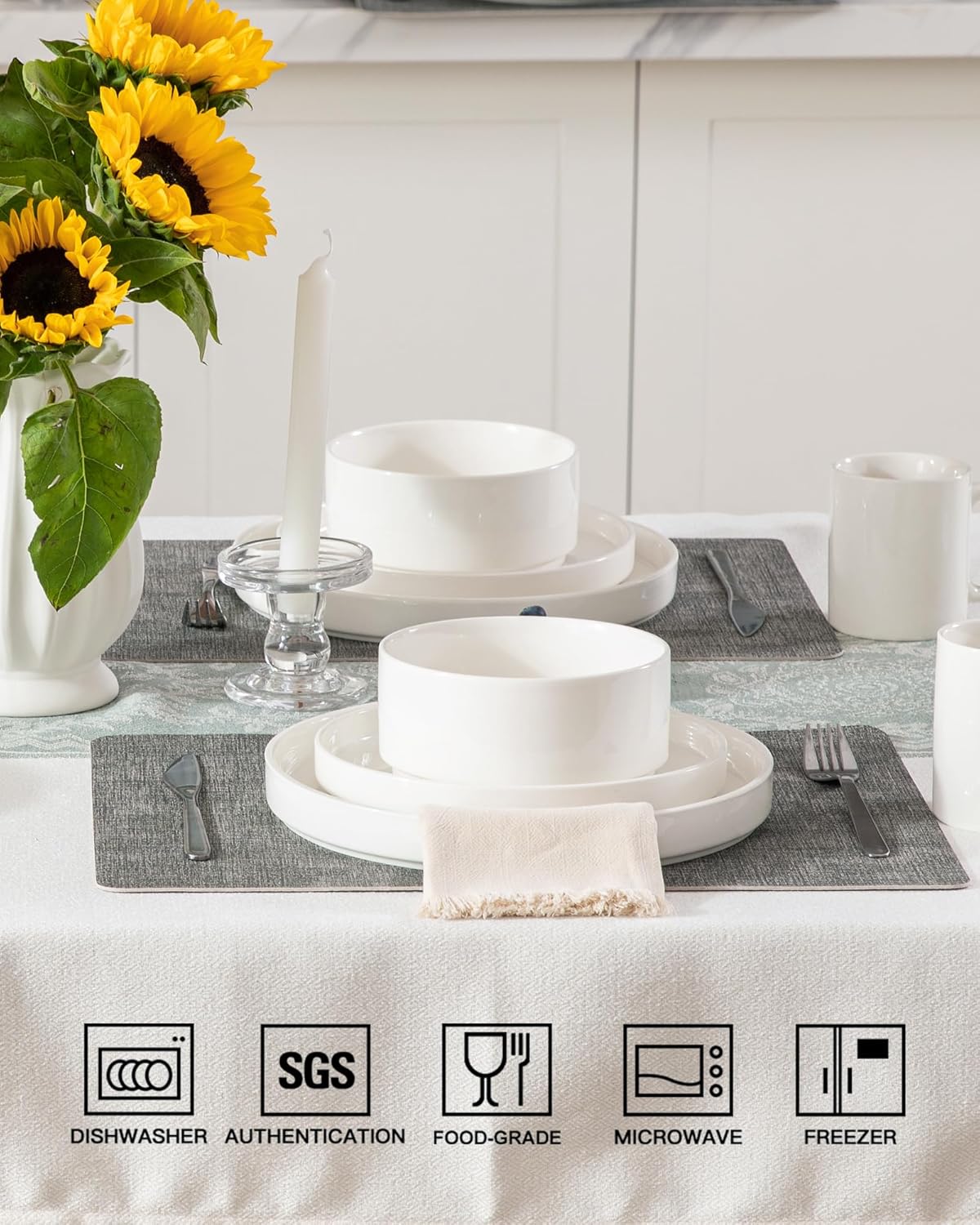 Sweejar Porcelain Dinnerware Sets for 4, 12 Pieces Ceramic Plates and Bowls Set, Classic Modern Simple Kitchen Dinner Dining Ware Set, Dishwasher and Microwave Safe Dishes Sets(Pure White)
