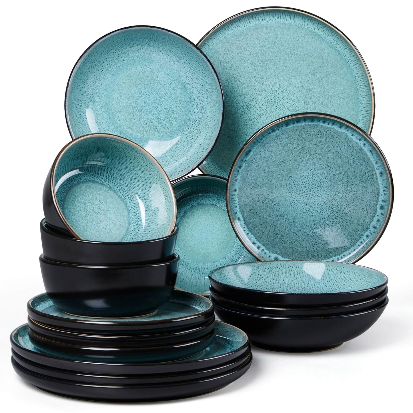 LIANYU 12 Piece Porcelain Dinnerware Sets for 4, Ceramic Durable Plates and Bowls, Chip and Scratch Resistant Dishware Dishes Set, Dishwasher & Microwave Safe Stoneware Set, Black Onyx