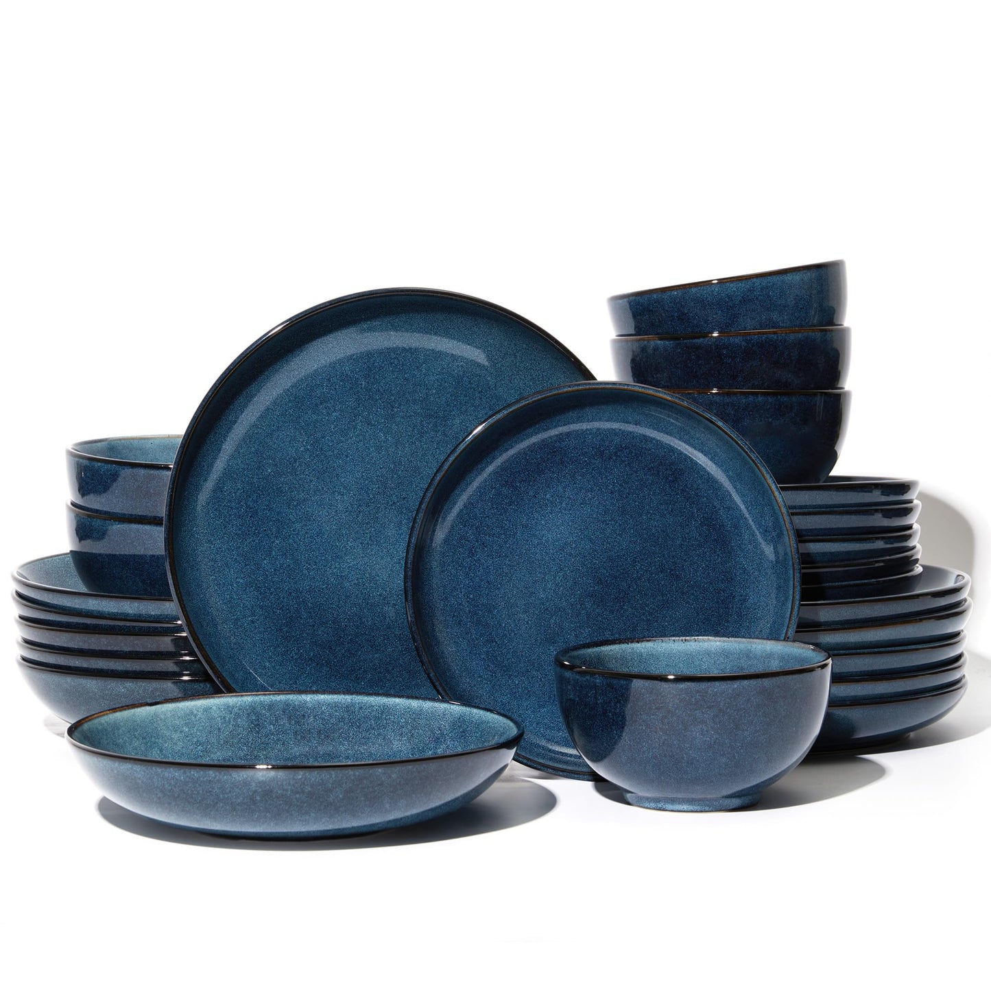 Pokini Stoneware Dinnerware Sets Service for 4, 12 pcs Reactive Glaze Plates and Bowls Sets, Handmade Ceramic Dish Set, Highly Chip and Crack Resistant Modern Plate Set, Brown Green