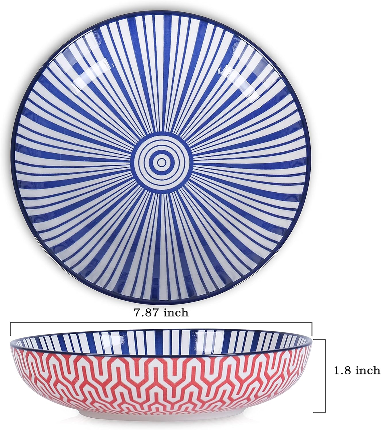 Selamica Porcelain 26 Ounce Pasta Bowls Set of 6, 8 inch Wide and Shallow Salad Bowls, Serving Bowls, Microwave & Dishwasher Safe, Sturdy & Stackable, Variety of Colors