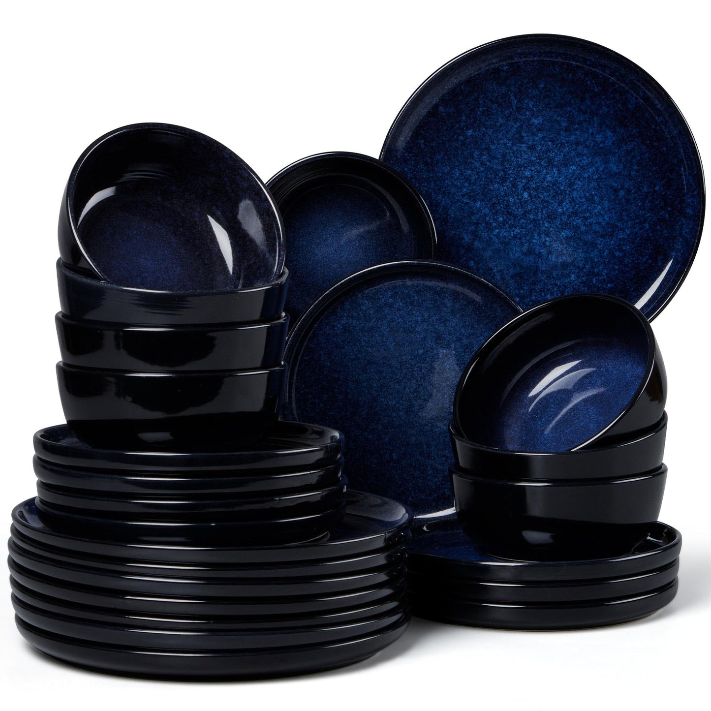 LIANYU 12 Piece Porcelain Dinnerware Sets for 4, Ceramic Durable Plates and Bowls, Chip and Scratch Resistant Dishware Dishes Set, Dishwasher & Microwave Safe Stoneware Set, Black Onyx