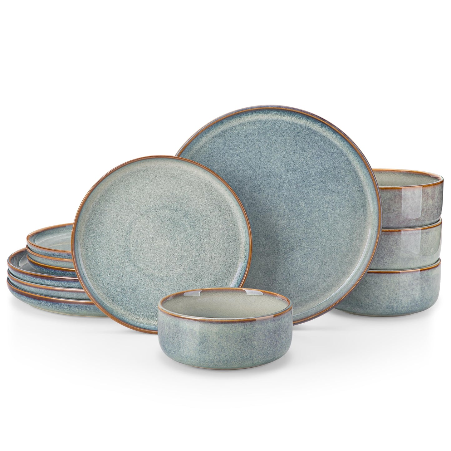 vancasso PLAYA Plates and Bowls Sets, 12 Pieces Grey-Blue Dinnerware Sets for Kitchen, Reactive Glaze Dishes Set for 4, Dishwasher and Microwave Safe